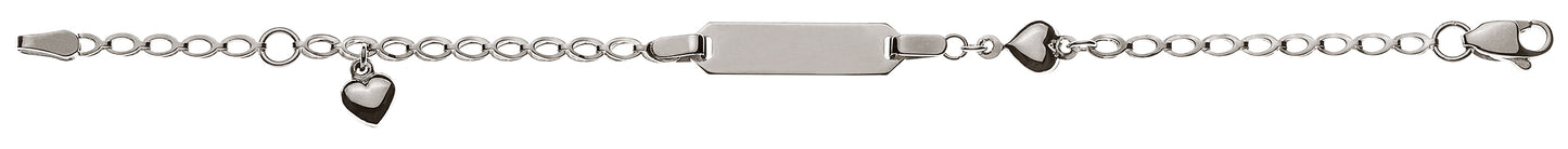 Bébé Bracelet fantasie mit Herzli Weissgold 750 mit Gravurplatte rechteckig lang