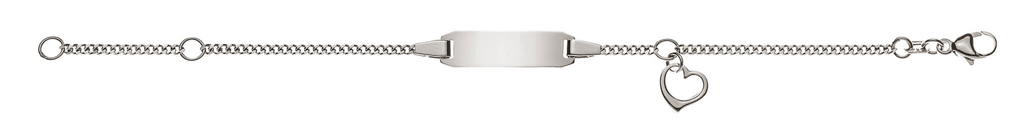 Bébé Bracelet Panzer diamantiert Weissgold 750 mit mit Herzanhänger Gravurplatte rechtecking lang