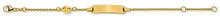 Bébé Bracelet Rundanker Gelbgold 750 mit Gravurplatte rechteckig lang mit Babyfüssen 6mm