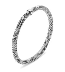 Flex-Armband Weissgold 750 poliert mit weissem Überschlag, 4mm rundes geflochtenes Profil, innen 55mm, 17., Handarbeit