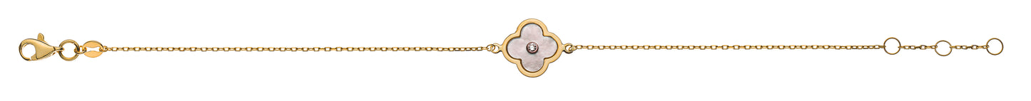 Bracelet Gelbgold 375, mit integriertem Perlmutt Element in Fantasieform und 1 Zirkonia, (17+18cm)