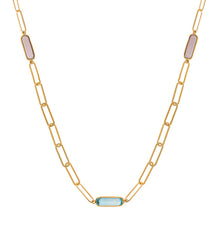 Ankercollier 4x12mm Gelbgold 750, mit Amethyst, Blautopas & Rauchquartz