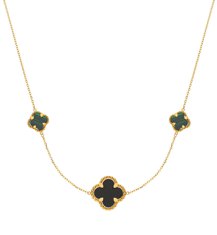 Collier Gelbgold 750, mit Farbsteine, (40+42cm) 2x Malachit 1x Onyx