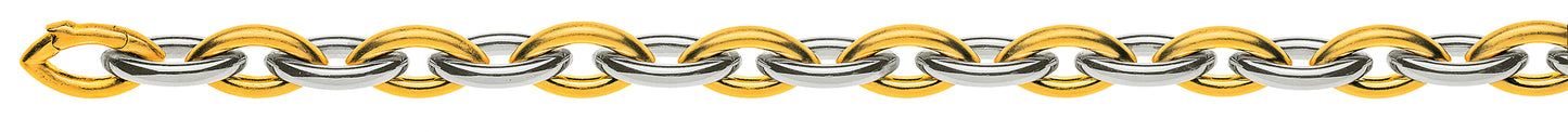 Collier Navette Bicolor (Gelb-/Weissgold) 750 Handarbeit Runddraht , GG gesandelt, WG poliert 8.8mm