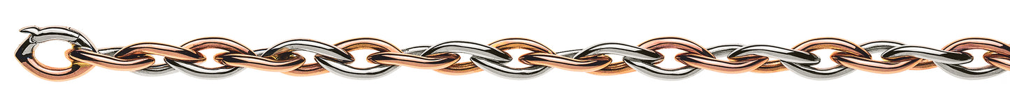 Armband Navette Bicolor (Rot-Weissgold) 750 Handarbeit poliert, Runddraht, Glieder verdreht