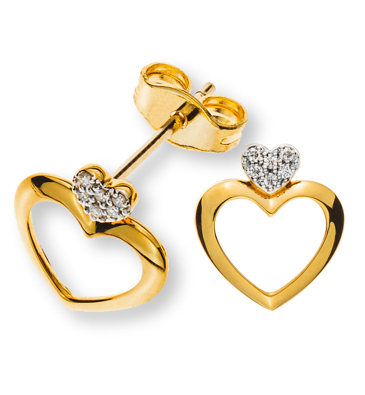 Ohrringe "Two Hearts" Gelbgold 750, mit 12 Brillanten H SI ct.