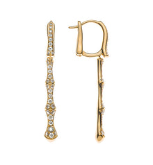 Ohrhänger Gelbgold 750, längliche Fantasieform "Bambus" 64 Brillanten H SI, 35x3mm