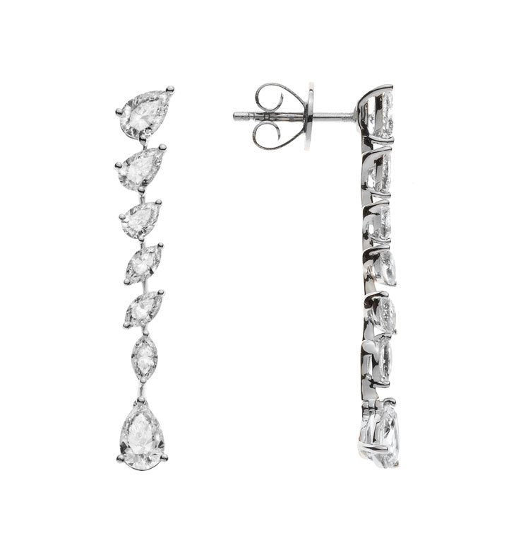 Diamantohrhänger Weissgold 750, 6 Marquise Diamanten H SI und 8 Pearshape Diamanten H SI 1.61ct.