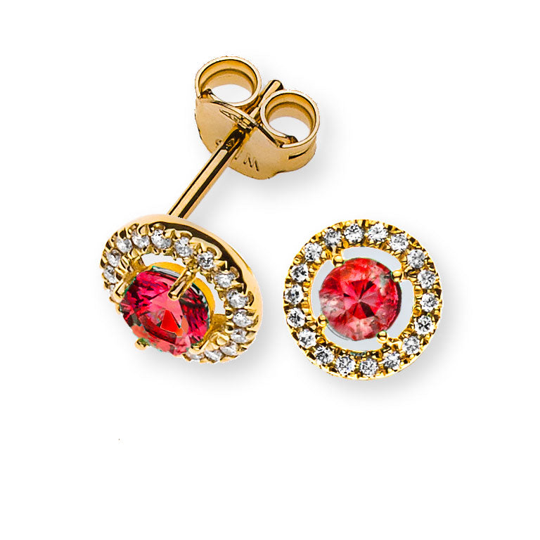Ohrringe Gelbgold 750 mit 2 Rubine Total und je 36 Brillanten H SI Total 0.10ct.