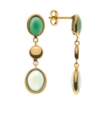 Ohrhänger Gelbgold 750 mit 1 grünem ovalen Amethysten & 1 Turmalin Cabochon