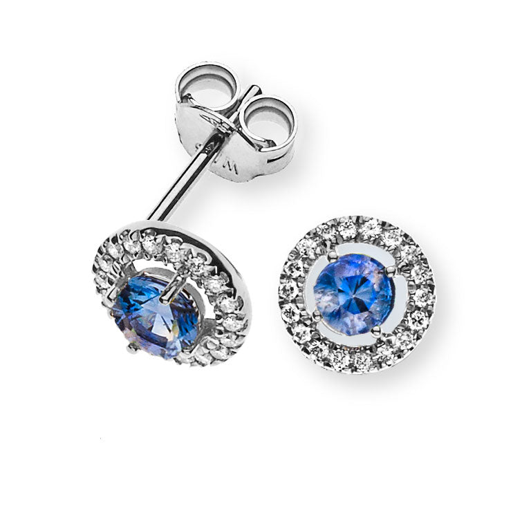Ohrringe Weissgold 750 mit 2 Safiren Total und je 36 Brillanten H SI Total 0.10ct.