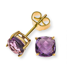 Ohrstecker Gelbgold 375 poliert mit total 2 Amethysten 6x6mm