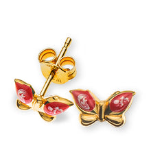 Ohrstecker Schmetterling Gelbgold 750 rot/weiss emailliert