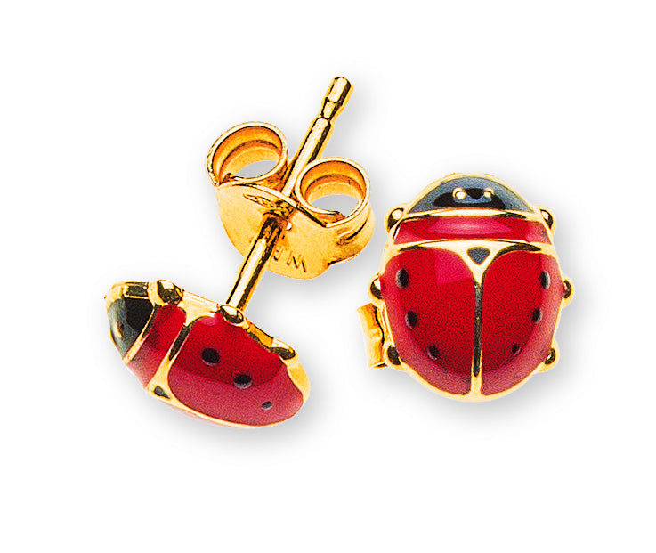 Ohrstecker Marienkäfer Gelbgold 750 rot/schwarz emailliert 6x7mm