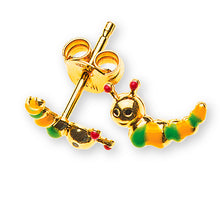 Ohrstecker Raupe Gelbgold 750 grün/gelb/rot emailliert