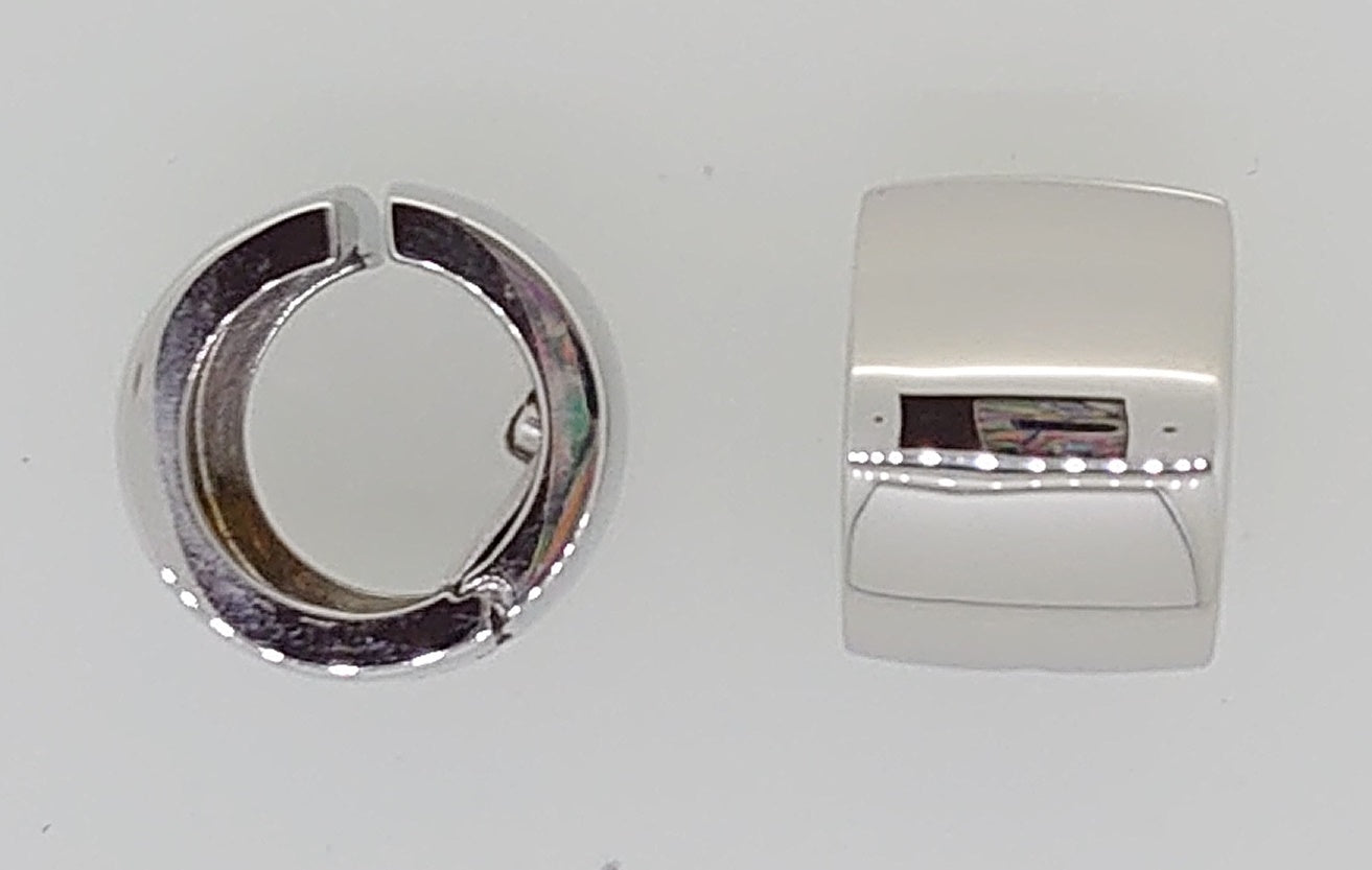 Kreolen Clip Weissgold 750, flach, breit, Handarbeit mit Scharnier