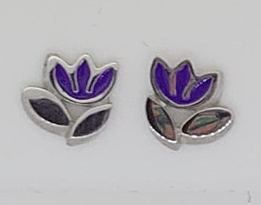 Ohrstecker Tulpe Weissgold 750 lila lackiert
