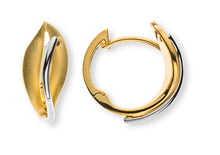 Scharnier-Kreolen Bicolor (Gelb-/Weissgold) 750, blattförmig, teilgesandelt, teilrhodiniert, 6x15mm