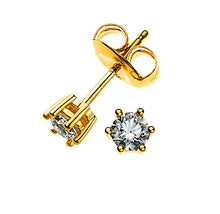 Solitär Ohrstecker 6-Griff-Fassung Gelbgold 750 2 H SI Brillanten à 0.075ct.
