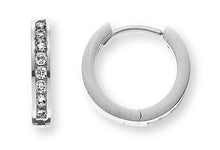 Kreolen mit Scharnier Weissgold 375, 11x2mm mit 16 Zirkonias kanalgefasst
