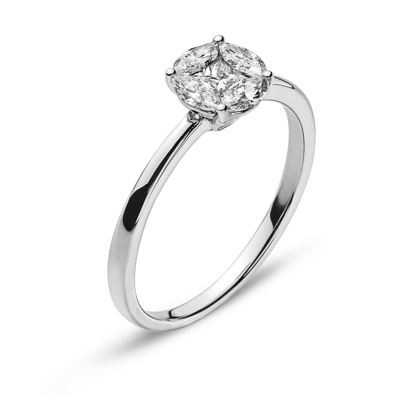 Ring Weissgold 750 mit 4 Marquise Diamanten G VS & 1 Princess Diamant G VS 0.12ct.