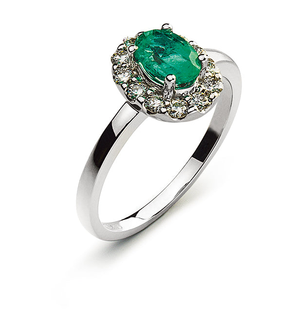 Ring Weissgold 750 mit Smaragd und 12 Brillanten H SI 0.34ct.