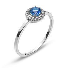 Ring Weissgold 750 mit rundem Safir und 18 Brillanten H SI 0.06ct.
