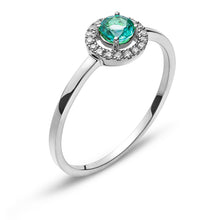 Ring Weissgold 750 mit rundem Smaragd und 18 Brillanten H SI 0.07ct.
