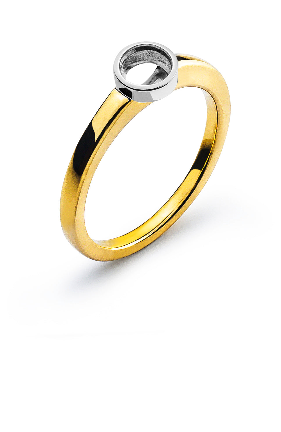 Solitär Ring Zargen-Fassung Rohling Gelbgold 750 1.00ct. Fassung Weissgold 750