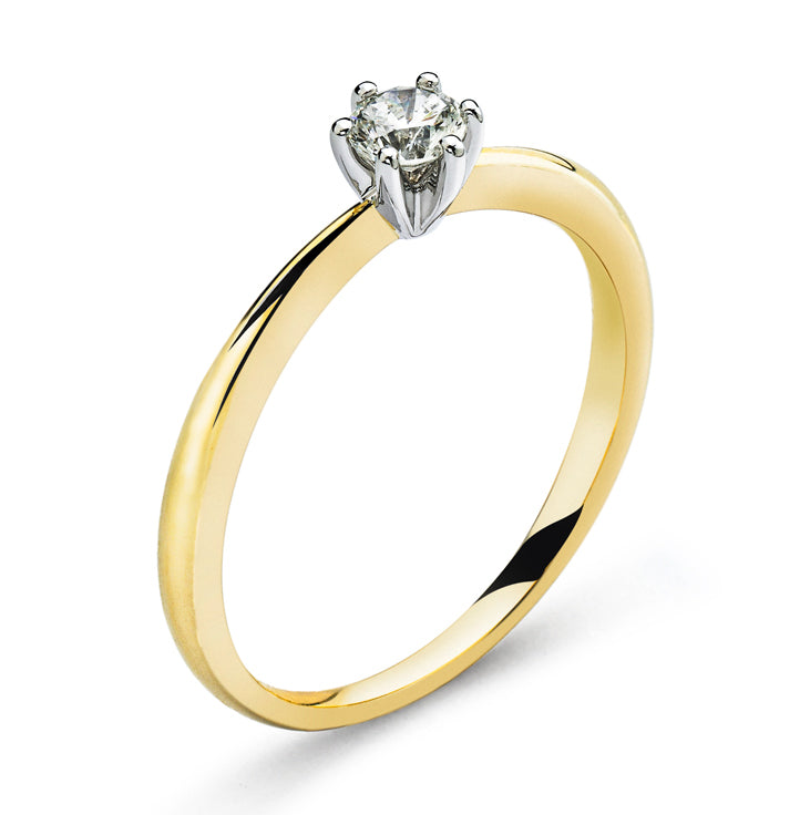 Solitär Ring 6-Griff Gelbgold 750 H SI Fassung Weissgold 750