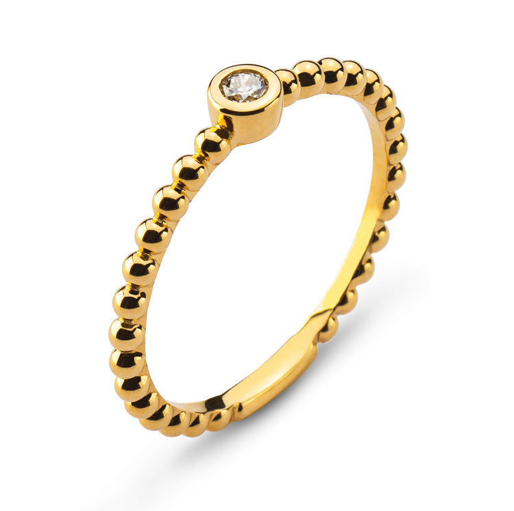Solitär Kugeli-Ring Gelbgold 750, Zargenfassung, H SI ct.