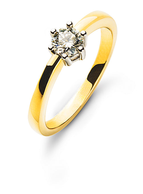 Solitär Ring 6-Griff-Fassung Gelbgold 750 H SI Fassung Weissgold 750