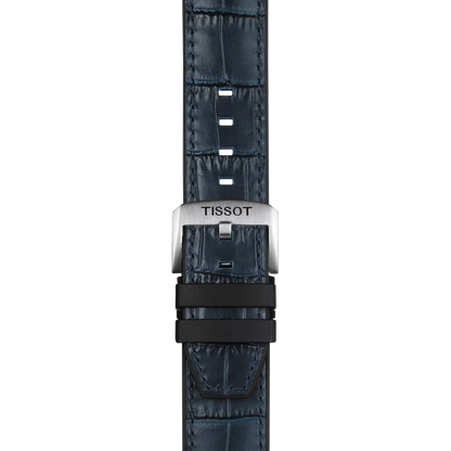 Original Tissot Lederarmband mit Kautschukelementen blau Bandanstoß 22 mm