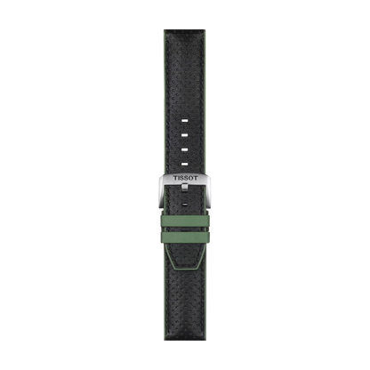 Original Tissot Lederarmband mit Kautschukelementen schwarz/grün Bandanstoß 22 mm