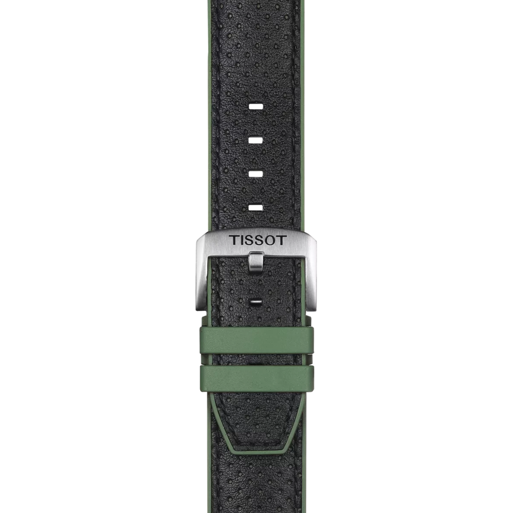 Original Tissot Lederarmband mit Kautschukelementen schwarz/grün Bandanstoß 22 mm