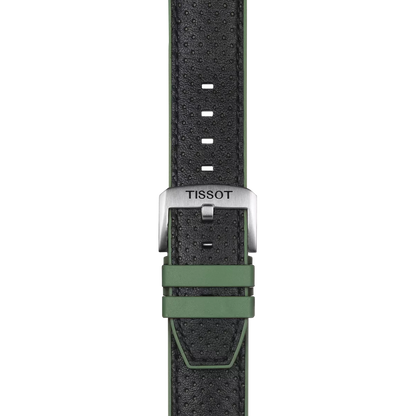 Original Tissot Lederarmband mit Kautschukelementen schwarz/grün Bandanstoß 22 mm